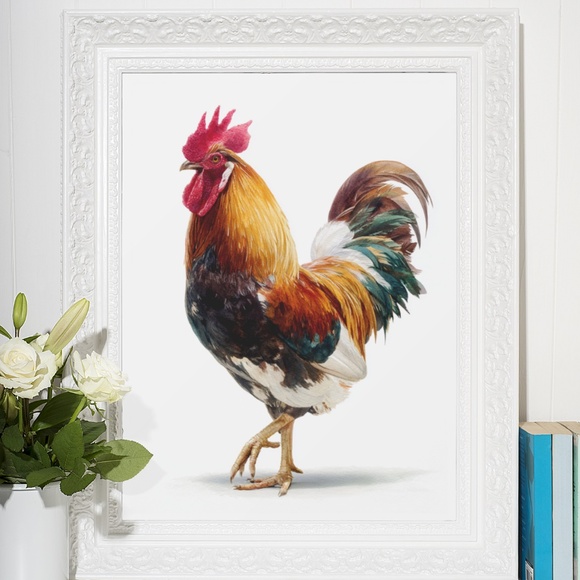 Watercolor Rooster Portrait Wall Art Print Poster, Unframed - Bird Illustration - Picture 6 of 6
